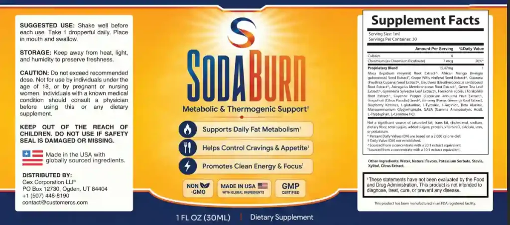 SodaBurn Ingredients List