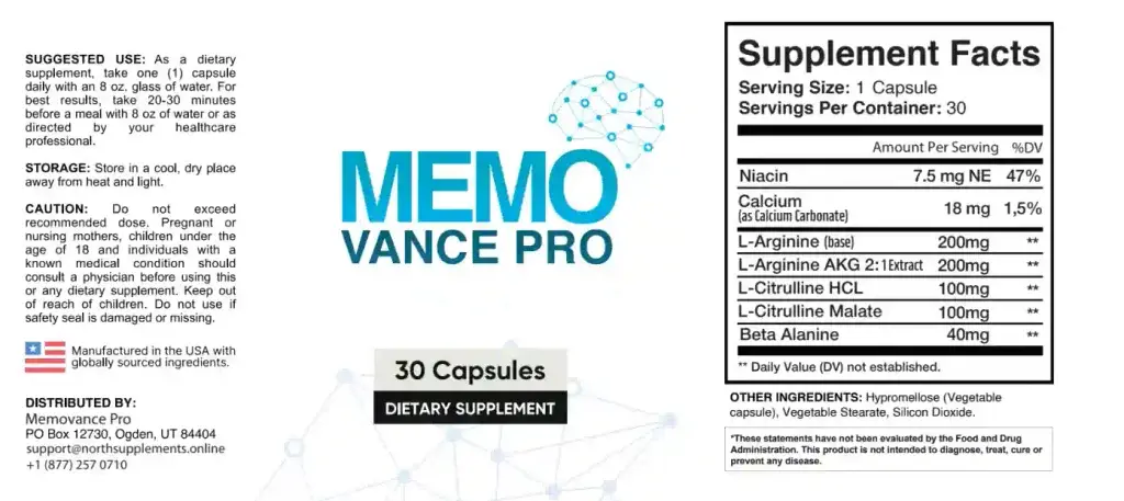 MemoVance Pro Ingredients List
