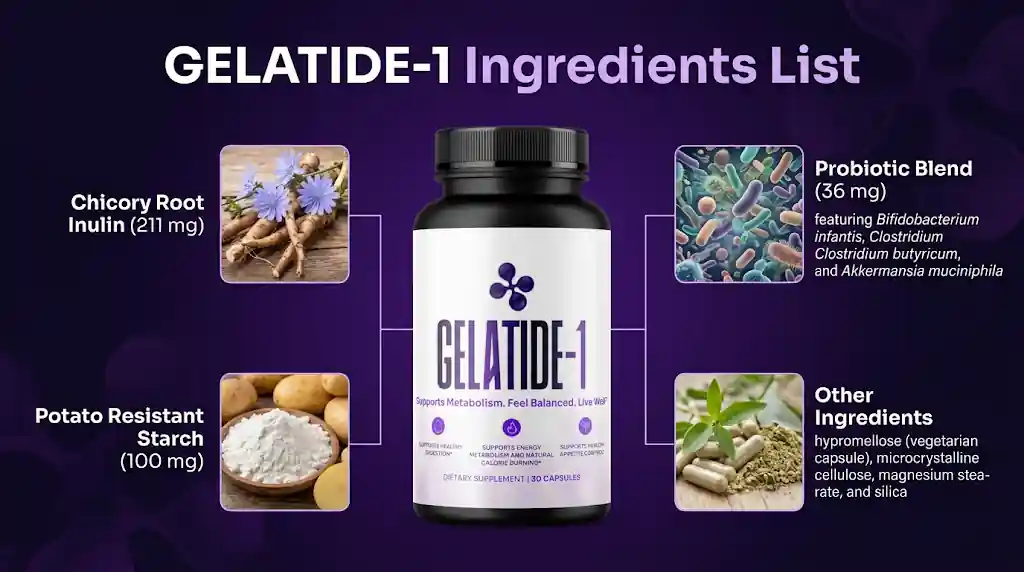 Gelatide 1 capsules ingredients infograph