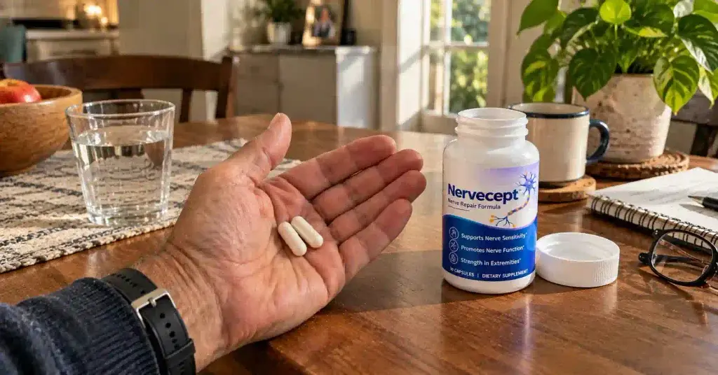 Putting nervecept capsules in hand
